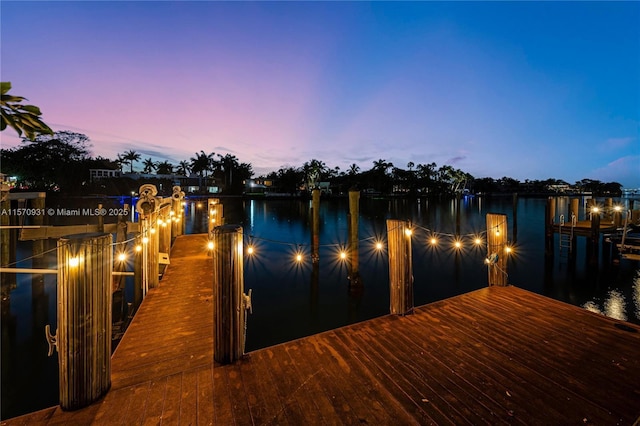 view of dock with a water view