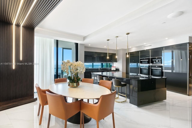 dining area with light tile floors