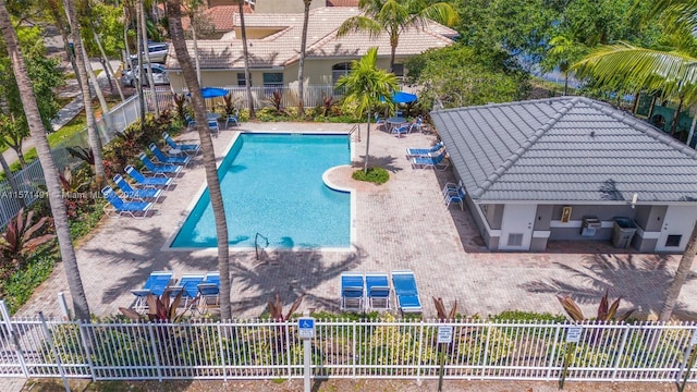 view of pool featuring a patio