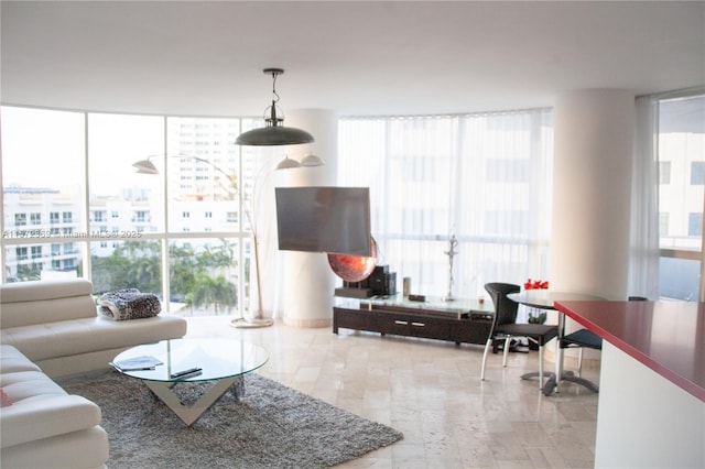 living room featuring a wall of windows and a wealth of natural light