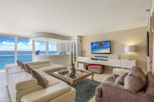 living room with a water view