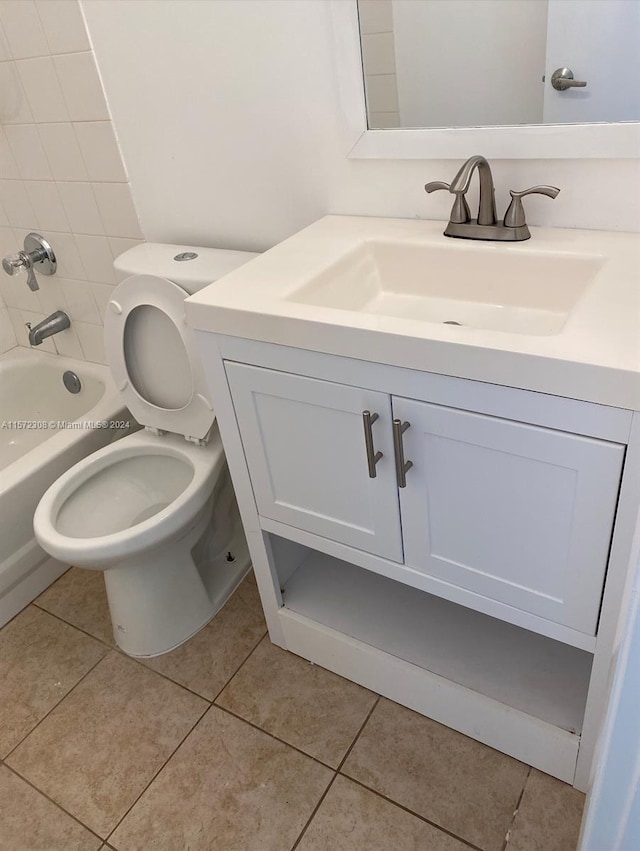 full bathroom with tile patterned flooring, vanity, toilet, and shower / bathtub combination