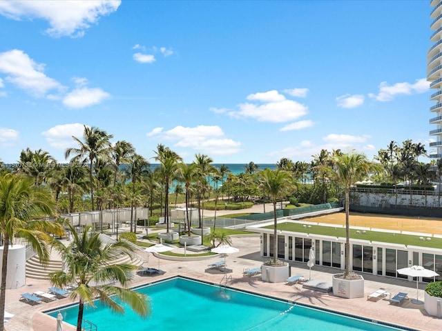 view of pool featuring a patio