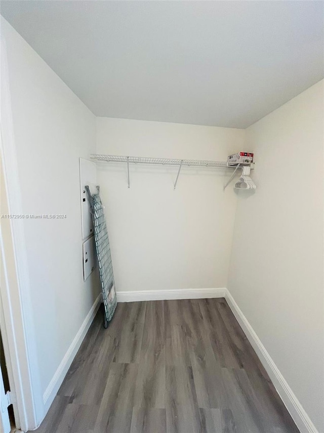 spacious closet with dark wood-type flooring