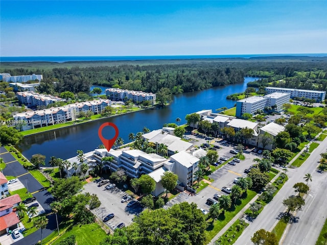 aerial view with a water view