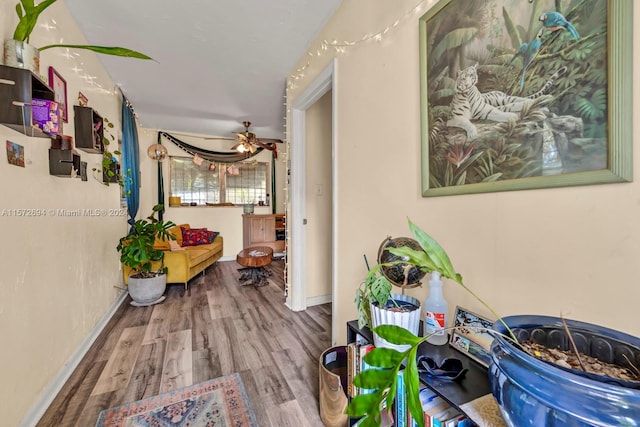 hallway with hardwood / wood-style floors