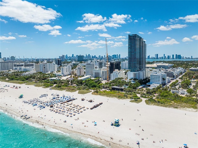 view of city with a water view and a view of the beach