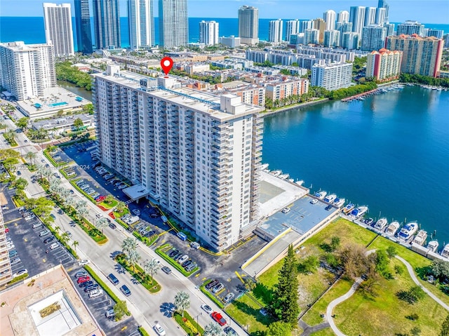 bird's eye view featuring a water view