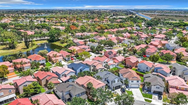 aerial view with a water view