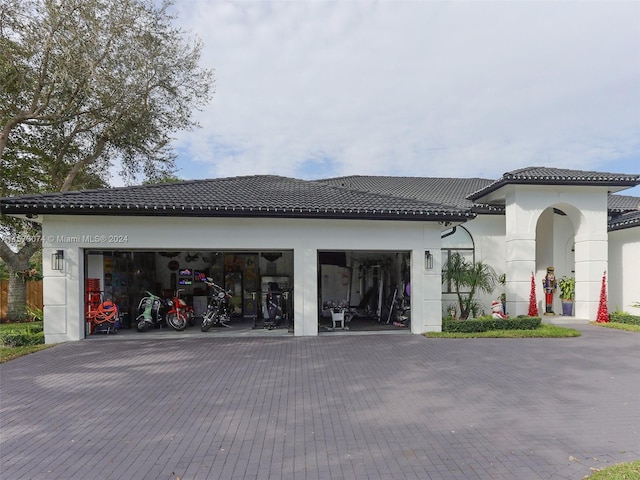 exterior space with a garage