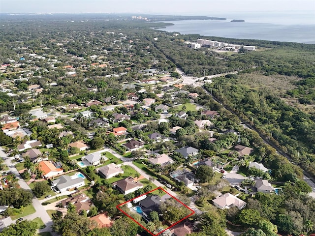 aerial view with a water view