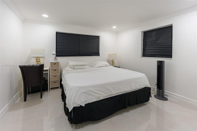 bedroom with crown molding