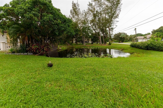 view of yard with a water view