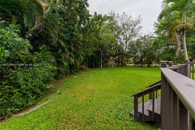 view of yard featuring a wooden deck