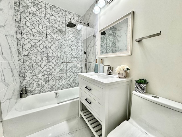 full bathroom featuring toilet, bathtub / shower combination, and vanity