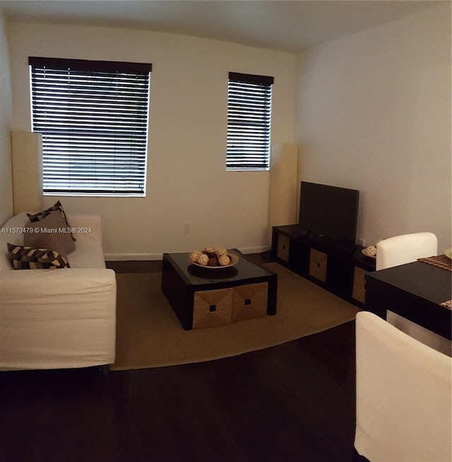 living room featuring dark hardwood / wood-style flooring and plenty of natural light