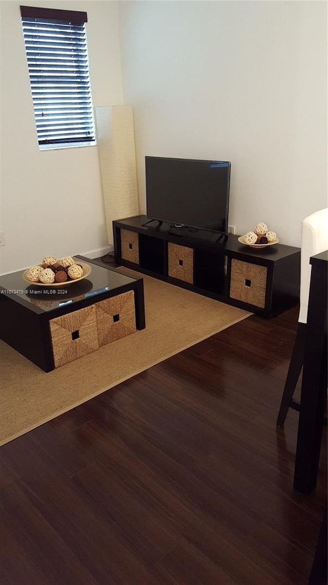 living room with dark wood-type flooring