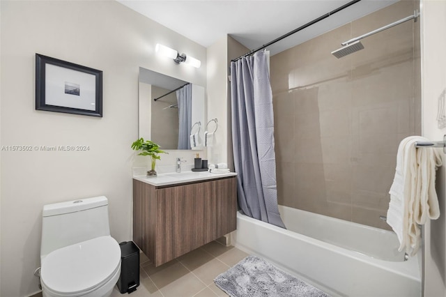 full bathroom with tile flooring, vanity, shower / bath combination with curtain, and toilet