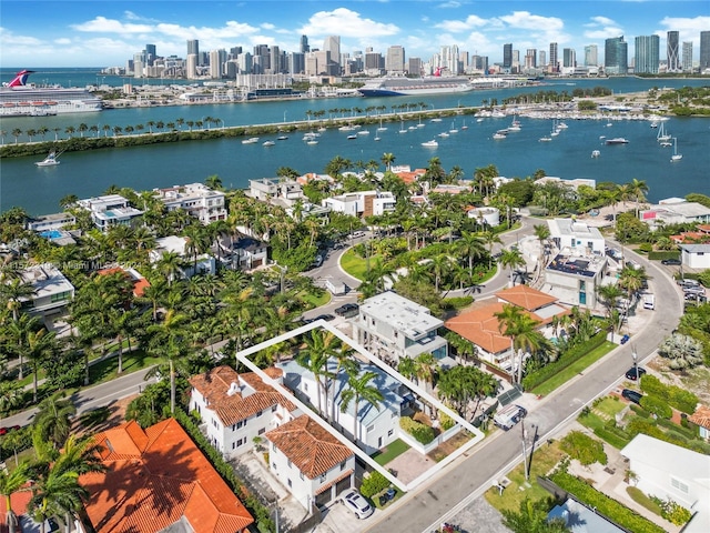 drone / aerial view featuring a water view