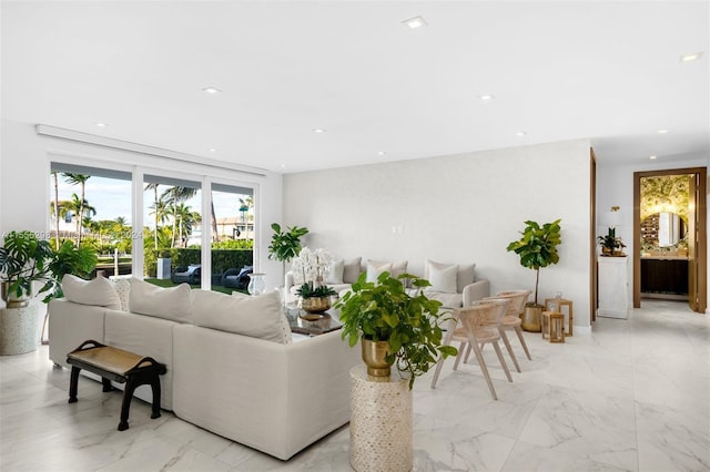 living room with light tile floors