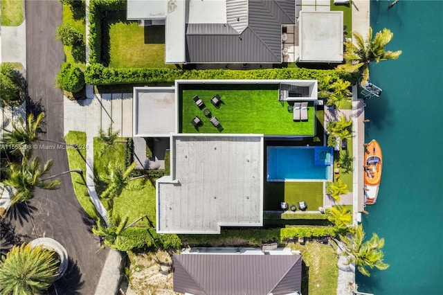 aerial view with a water view