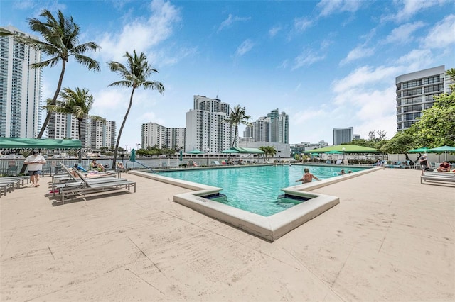 view of swimming pool with a patio area