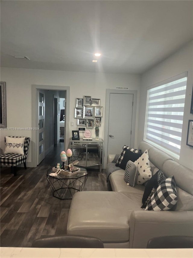 living room featuring dark hardwood / wood-style floors