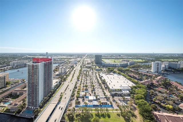 aerial view with a view of city and a water view