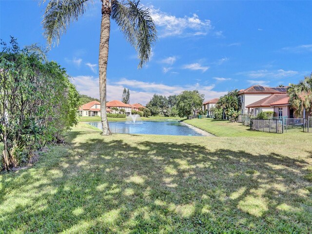 view of yard with a water view