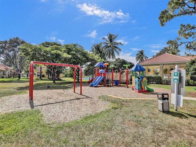 view of play area with a yard