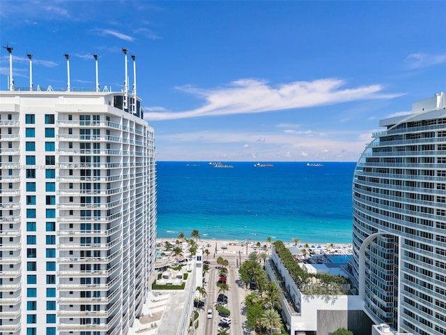 view of water feature featuring a beach view