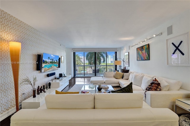 living room featuring expansive windows