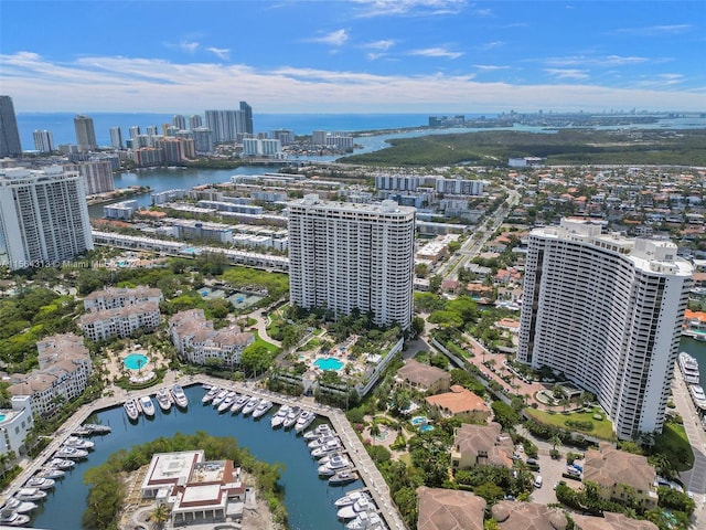 bird's eye view featuring a water view