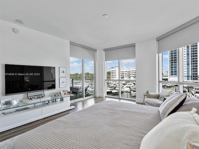 living room featuring hardwood / wood-style floors and floor to ceiling windows