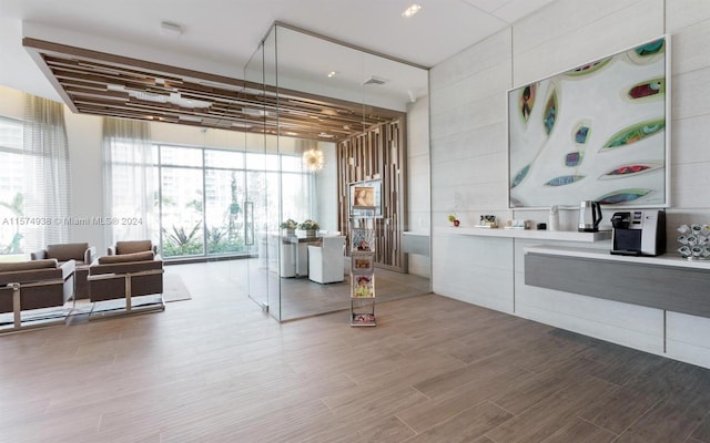 bathroom featuring a wall of windows