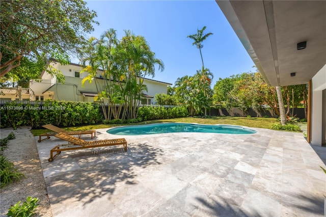 view of swimming pool featuring a patio area