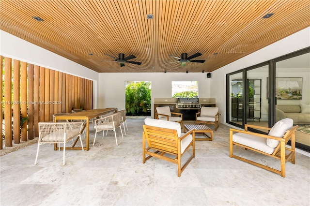 view of patio / terrace featuring ceiling fan and an outdoor hangout area