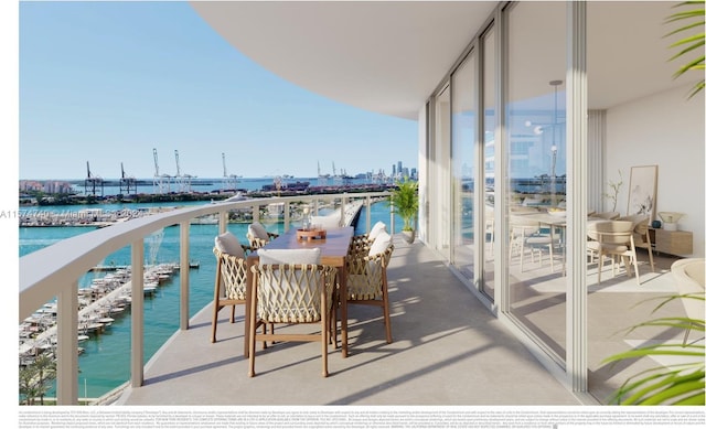 balcony featuring a water view