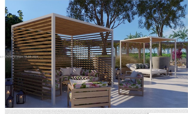 view of patio with outdoor lounge area and a pergola