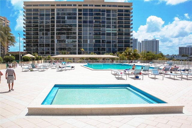 view of pool featuring a patio area