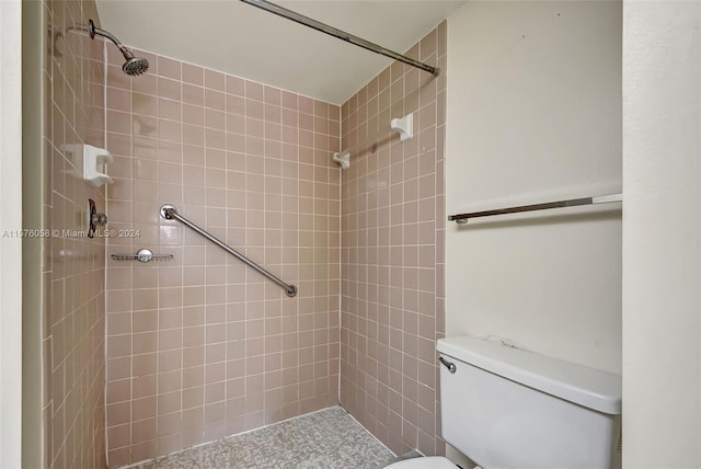 bathroom with a tile shower and toilet