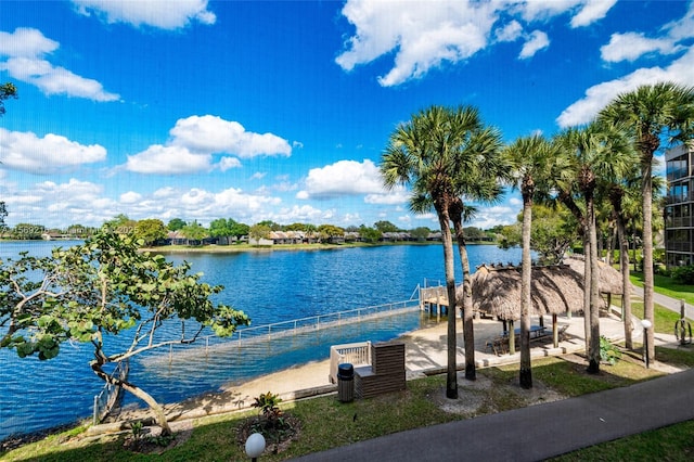 property view of water featuring a dock