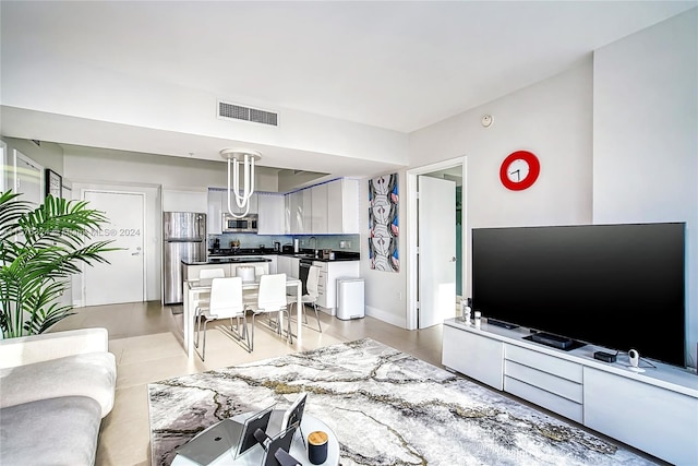 tiled living room with sink