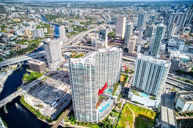 bird's eye view featuring a water view