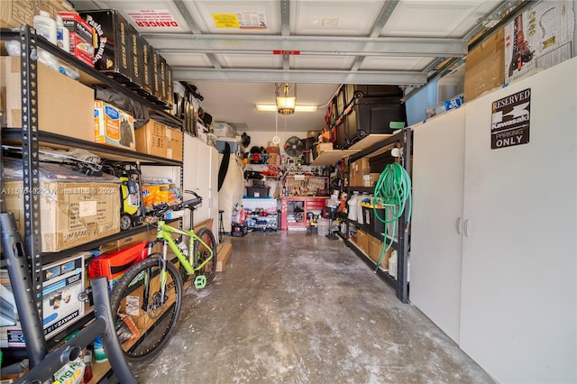 garage featuring a workshop area