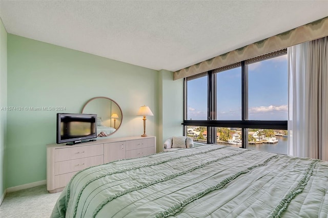 bedroom with a textured ceiling and carpet floors