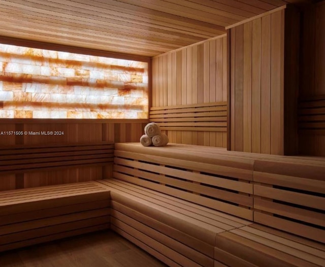 view of sauna with wood-type flooring