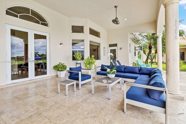 view of patio with french doors and an outdoor hangout area