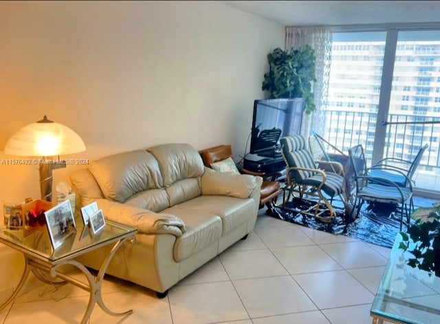 living room with light tile patterned flooring