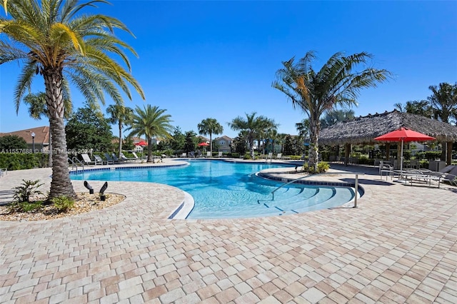 view of pool featuring a patio area